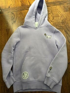Kids Lavender Hoodie with Embroidered Goat Graphic